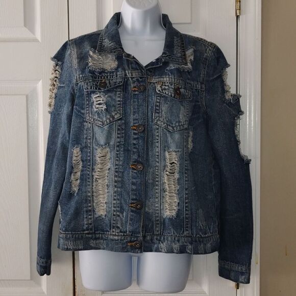 Highway  Jeans  super distressed trashed jean jacket - Picture 1 of 7